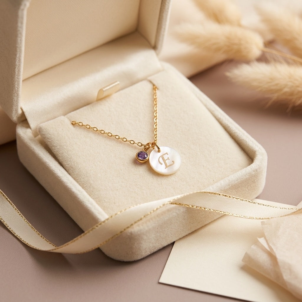 Mother-of-Pearl Birthstone Initial Necklace