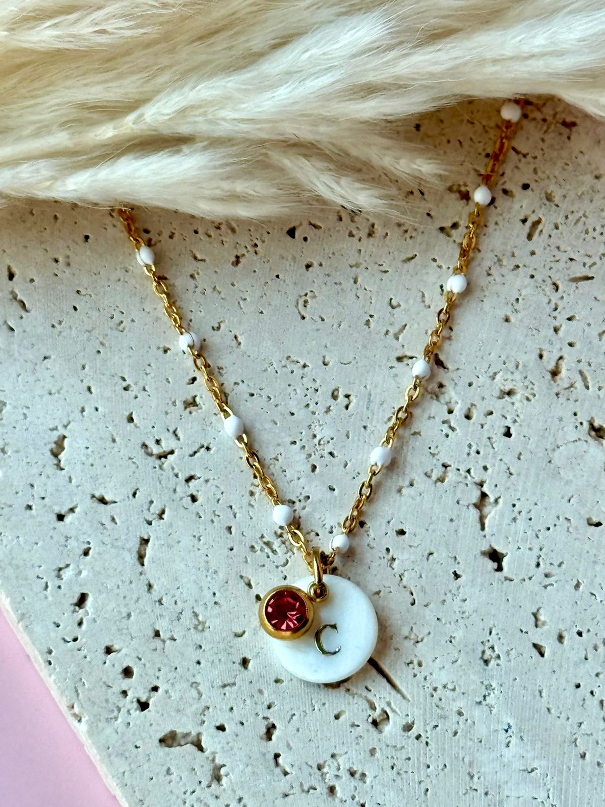 Mother-of-Pearl Birthstone Initial Necklace