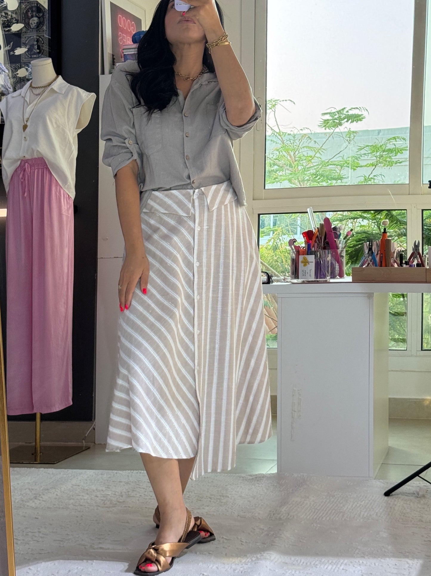 Striped Midi  Skirt