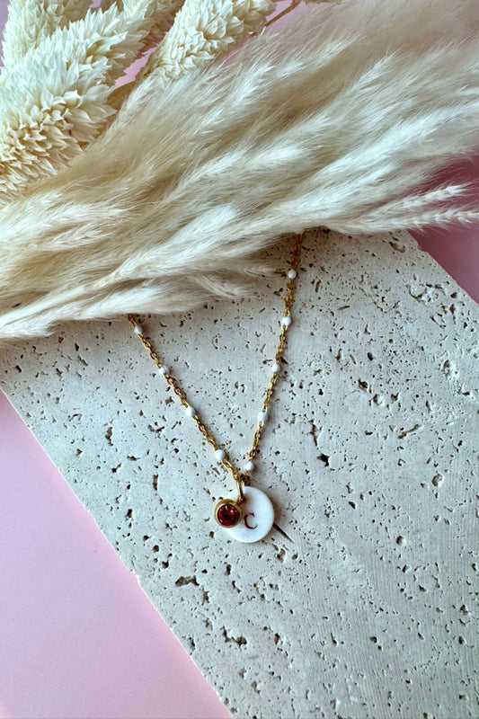 Mother-of-Pearl Birthstone Initial Necklace