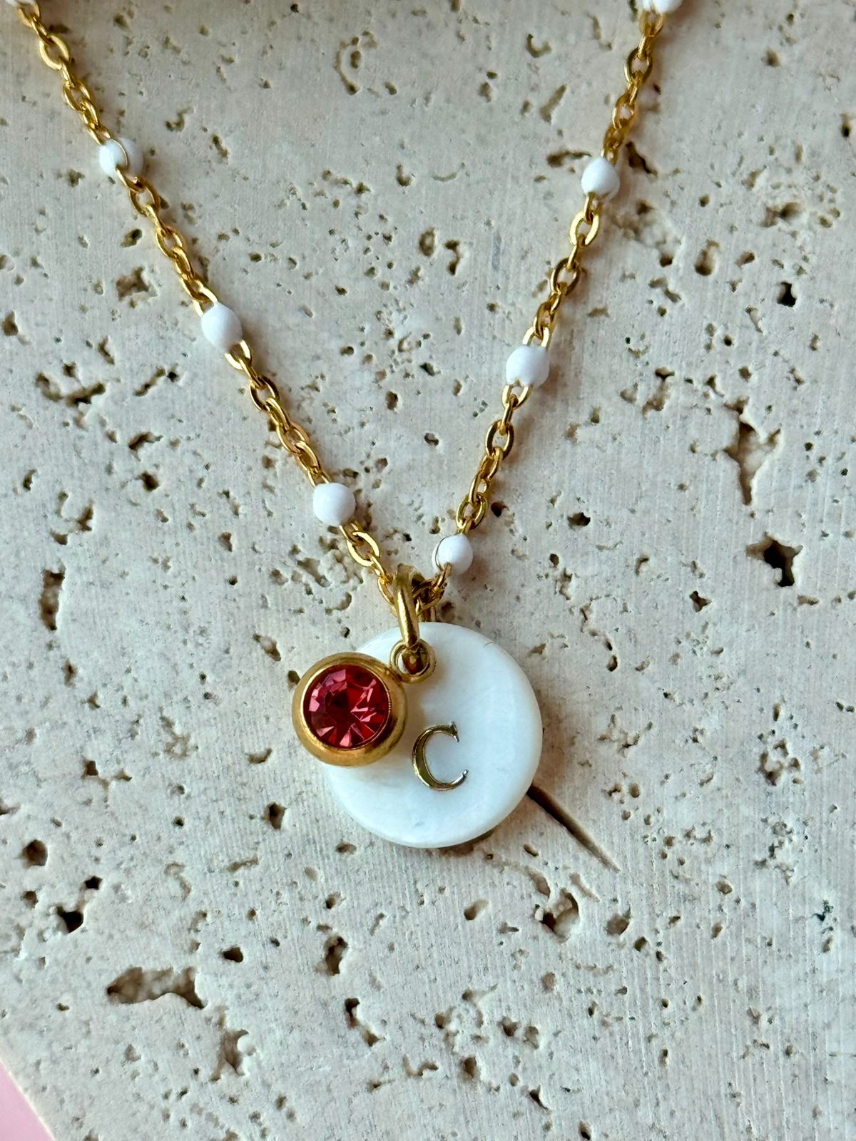 Mother-of-Pearl Birthstone Initial Necklace