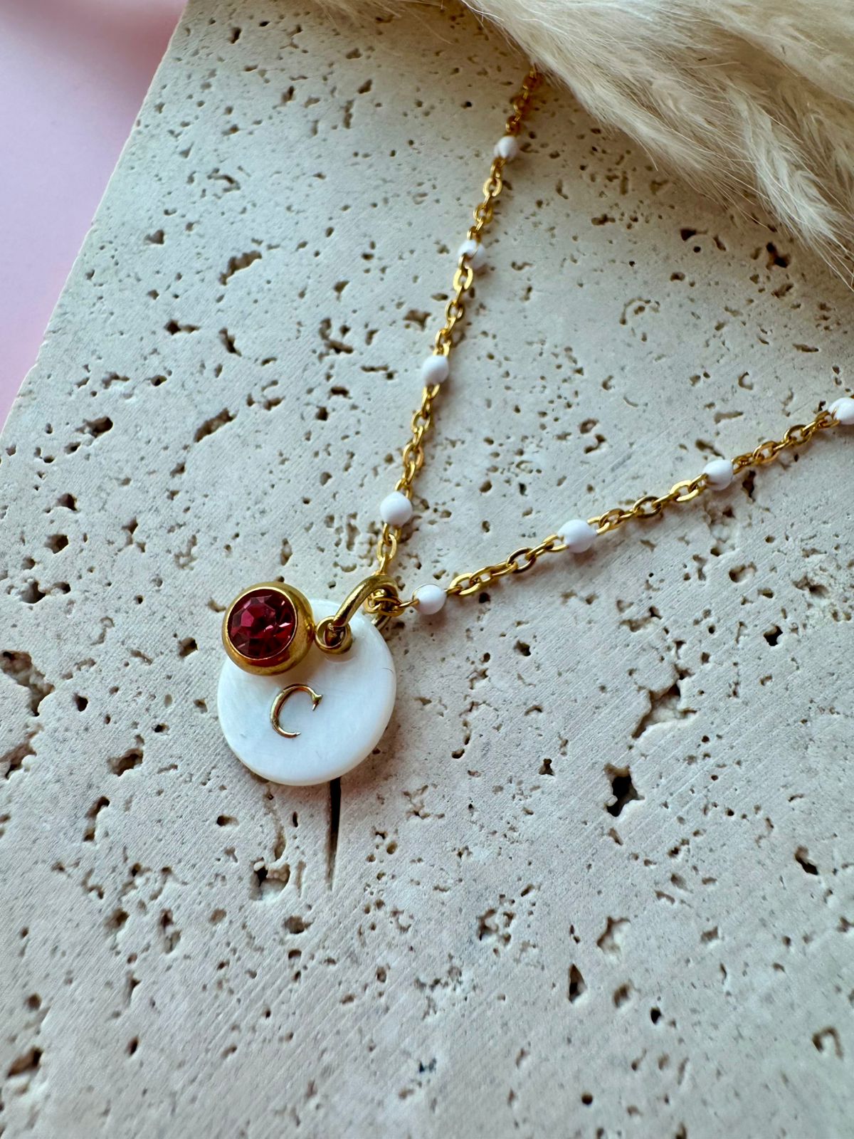 Mother-of-Pearl Birthstone Initial Necklace