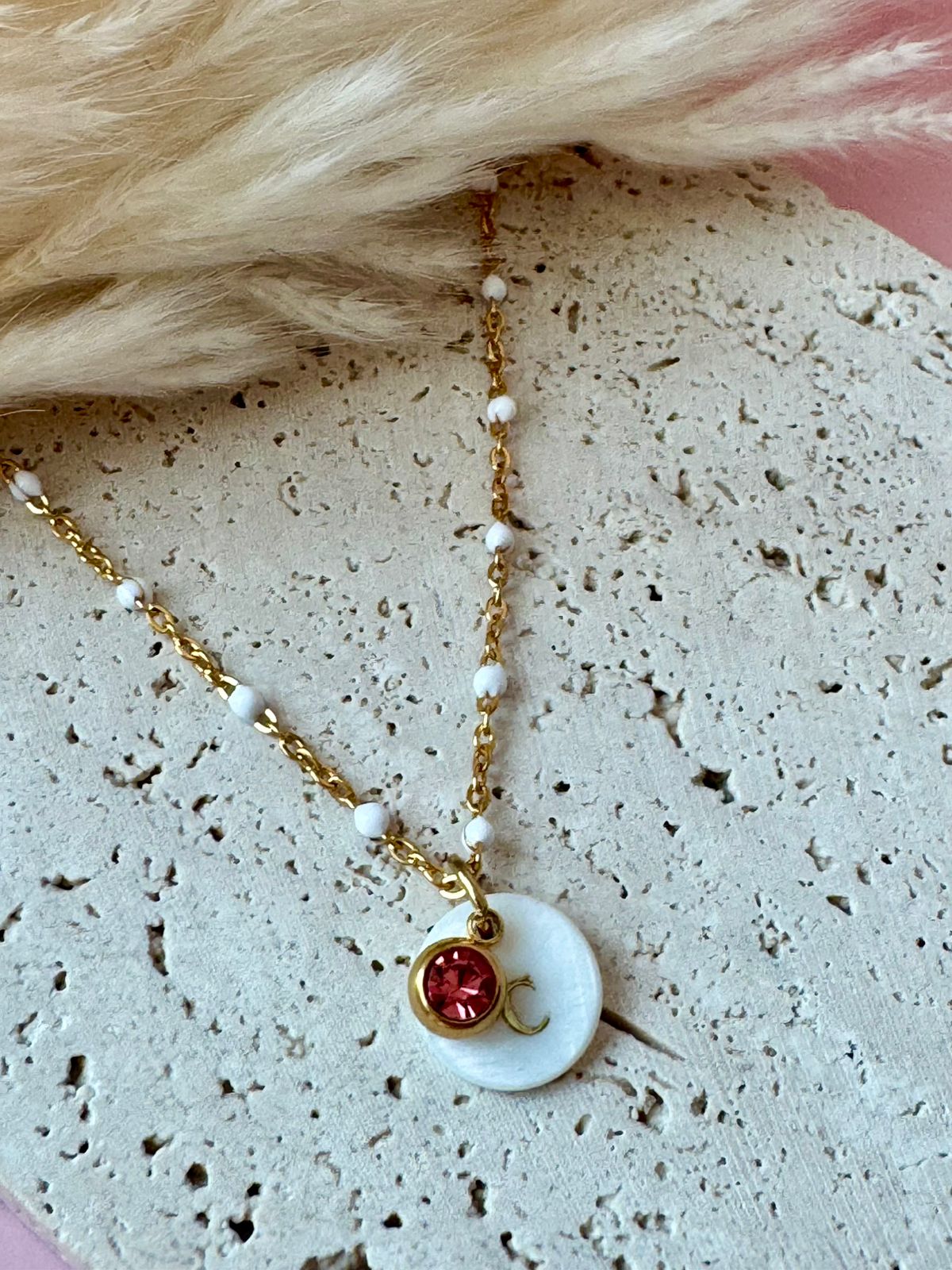 Mother-of-Pearl Birthstone Initial Necklace